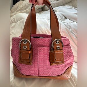 vintage Coach Signature Soho satchel handbag (model F10927) in pink canvas with